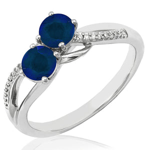 Two-Stone Gemstone Twist Ring with Diamond Accent