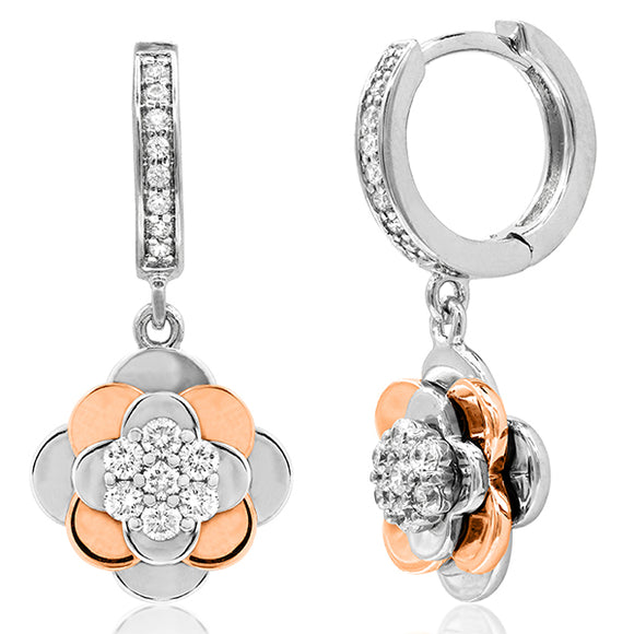 Rose Diamond Cluster Huggie Earrings