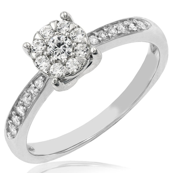 Diamond Cluster Ring with Bead Set Band