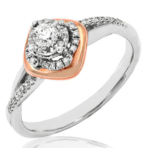 Cushion Diamond Illusion Ring in Two Tone Gold