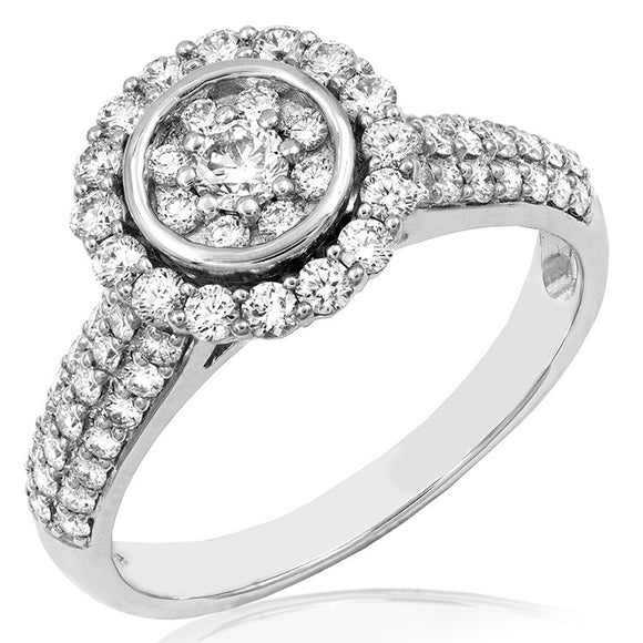 Diamond Bezel Cluster Ring with Pavé Band Detail