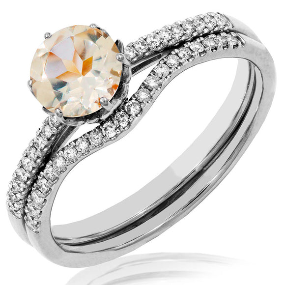 Gemstone Bridal Ring Set with Diamond Accent