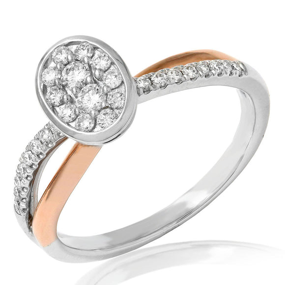 Oval Diamond Cluster Bezel Twist Ring with Rose Gold Accent