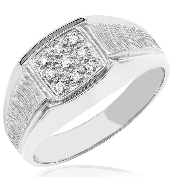 Men's Diamond Square Pavé Ring with Textured Band