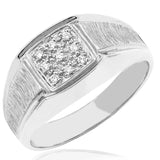 Men's Diamond Square Pavé Ring with Textured Band