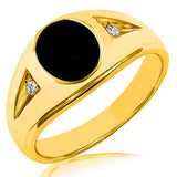 Men's Round Cut Onyx Ring with Diamond Accent
