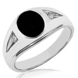 Men's Round Cut Onyx Ring with Diamond Accent