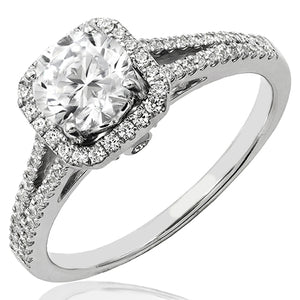 Cushion Semi-Mount Diamond Halo Ring with Split Shoulders