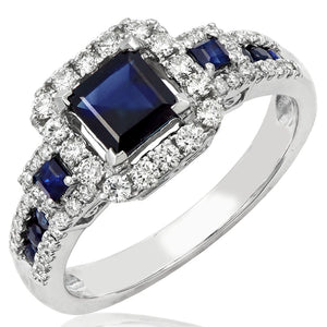 Cushion Sapphire Ring with Diamond Accent