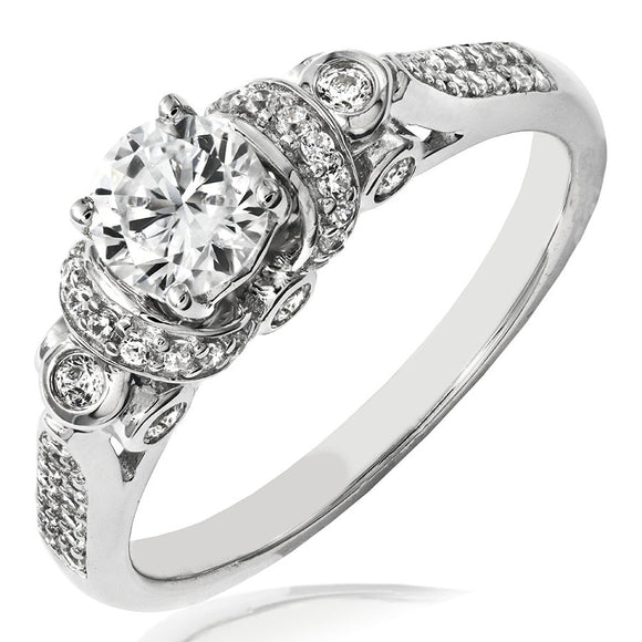 Intricate Diamond Ring with Pavé Accent Band