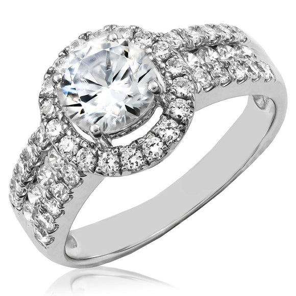 Floating Halo Semi-Mount Diamond Ring with Composite Diamond Band