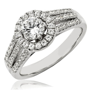 Diamond Halo Semi-Mount Ring with Triple Shank