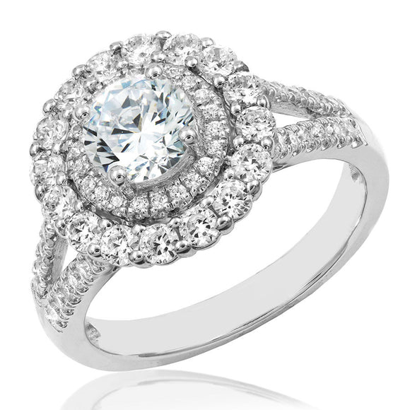 Double Halo Semi-Mount Diamond Ring with Split Shoulders