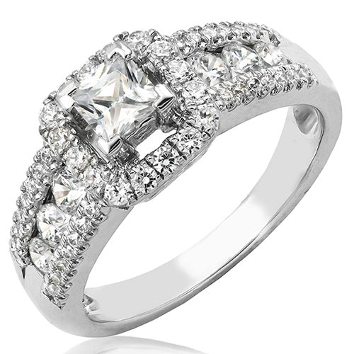 Princess Semi-Mount Diamond Halo Ring with Composite Diamond Band