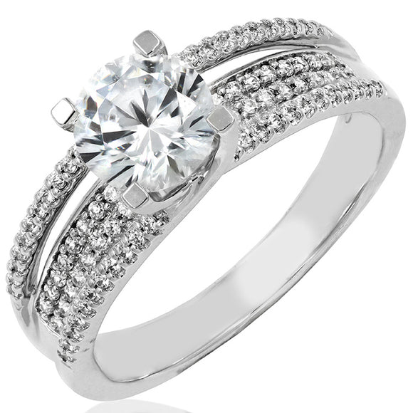 Four-Claw Semi-Mount Ring with Pavé Band