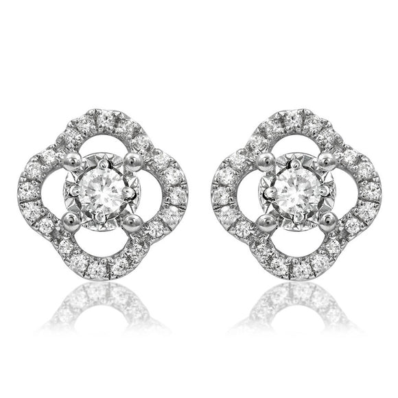 Clover Diamond Illusion Semi-Mount Stud Earrings
