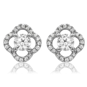 Clover Semi-Mount Stud Earrings with Diamond Frame