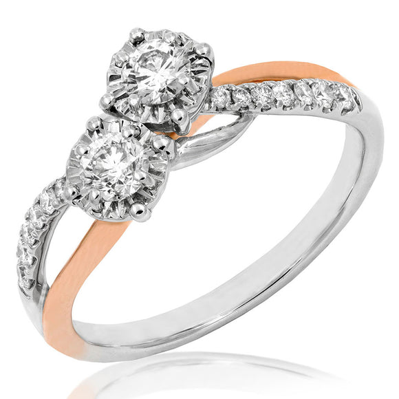 Diamond Two-Stone Swirl Ring with Rose Gold Accent