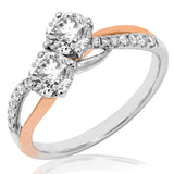 Two-Stone Gemstone Twist Ring with Diamonds and Rose Gold Accent
