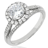 Diamond Halo Semi-Mount Ring with Triple Shank