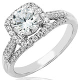 Cushion Semi-Mount Diamond Halo Ring with Triple Shank