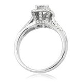 Cushion Diamond Halo Semi-Mount Ring with Triple Shank