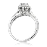 Cushion Diamond Halo Semi-Mount Ring with Triple Shank