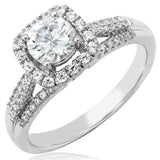 Cushion Diamond Halo Semi-Mount Ring with Triple Shank