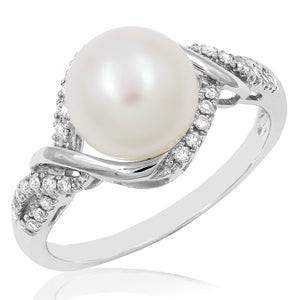 Pearl Twist Ring with Diamond Accent