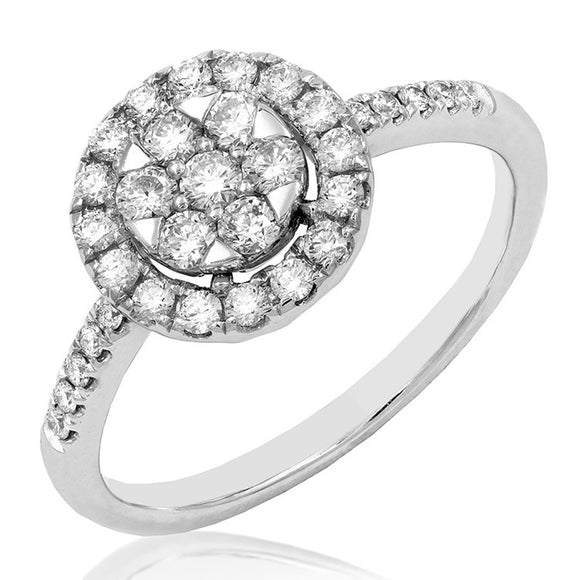 Diamond Cluster Halo Ring with Scallop Set Band