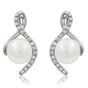 Modern Styled Pearl Earrings with Diamond Accent