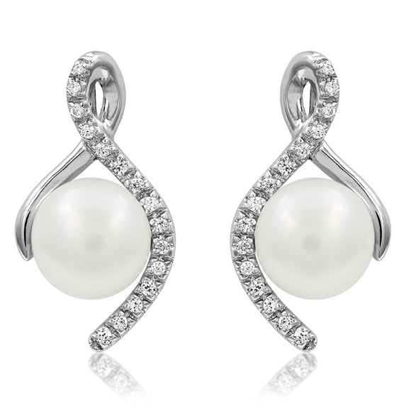 Modern Styled Pearl Earrings with Diamond Accent