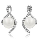 Modern Styled Pearl Earrings with Diamond Accent