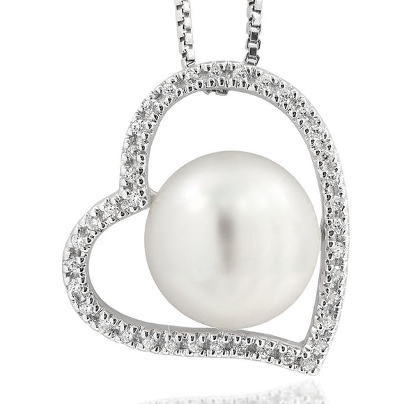 Heart Pearl Pendant with Diamond Frame