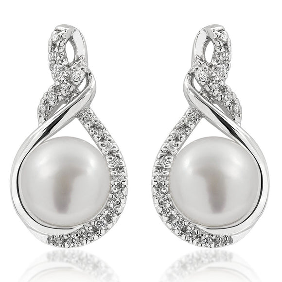 Infinity Pearl Earrings with Diamond Accent