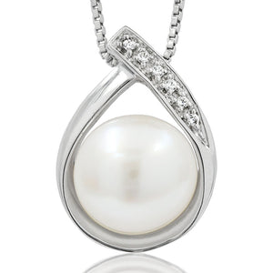 Pearl Teardrop Pendant with Diamond Accent