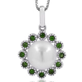 Floral Pearl Pendant Framed with Gemstones