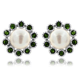 Floral Pearl Stud Earrings Framed with Gemstones