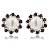 Floral Pearl Stud Earrings Framed with Gemstones