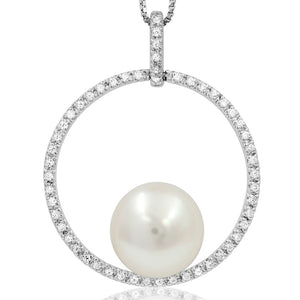 Pearl Circle Pendant with Diamond Frame