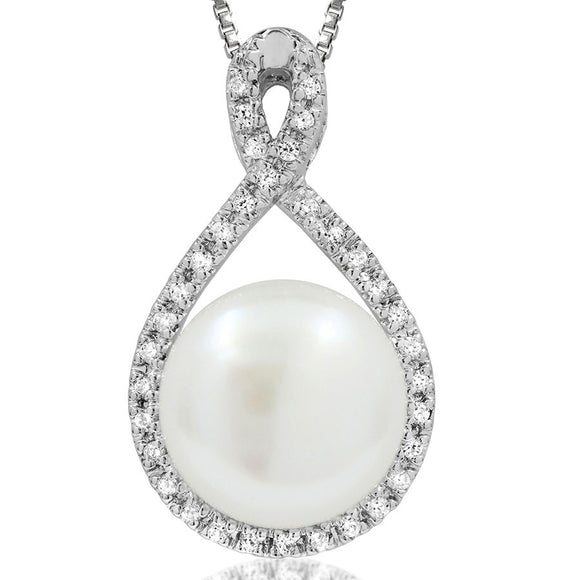 Pearl Infinity Pendant with Diamond Frame