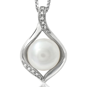 Pearl Teardrop Pendant with Diamond Accent