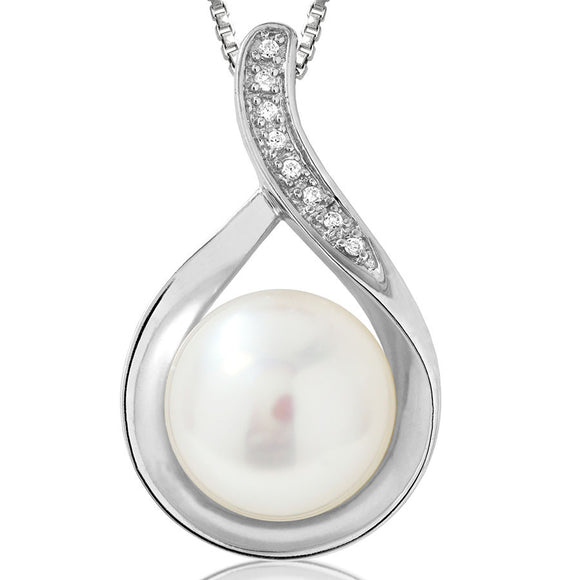 Pearl Teardrop Pendant with Diamond Accent
