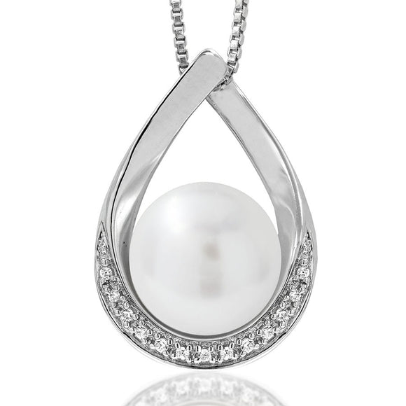 Pearl Teardrop Pendant with Diamond Accent