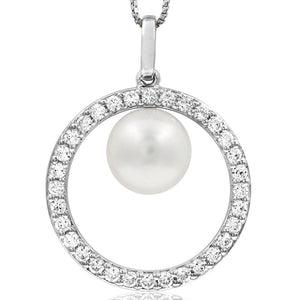 Pearl Circle Pendant with Diamond Frame