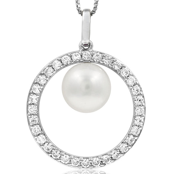 Pearl Circle Pendant with Diamond Frame