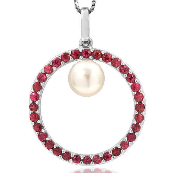 Pearl Circle Pendant Framed with Gemstones