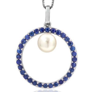 Pearl Circle Pendant Framed with Gemstones