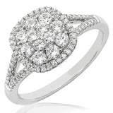 Cushion Diamond Cluster Halo Ring with Split Shoulders