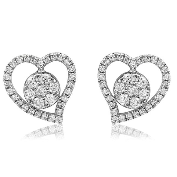 Heart Diamond Cluster Stud Earrings